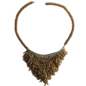 Gold triangle shaped beaded fashion necklace